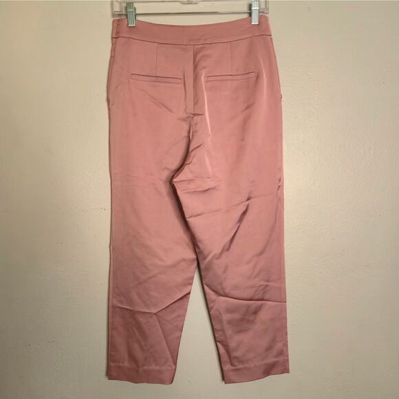 A.L.C. Pink Wool Blend Pleated Crop Trouser Size 2 Italian Fabric Sateen Chic - Picture 2 of 9